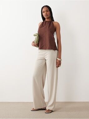 Banana Republic Tailored Mid/High-Rise Trousers – Cream/Light Beige